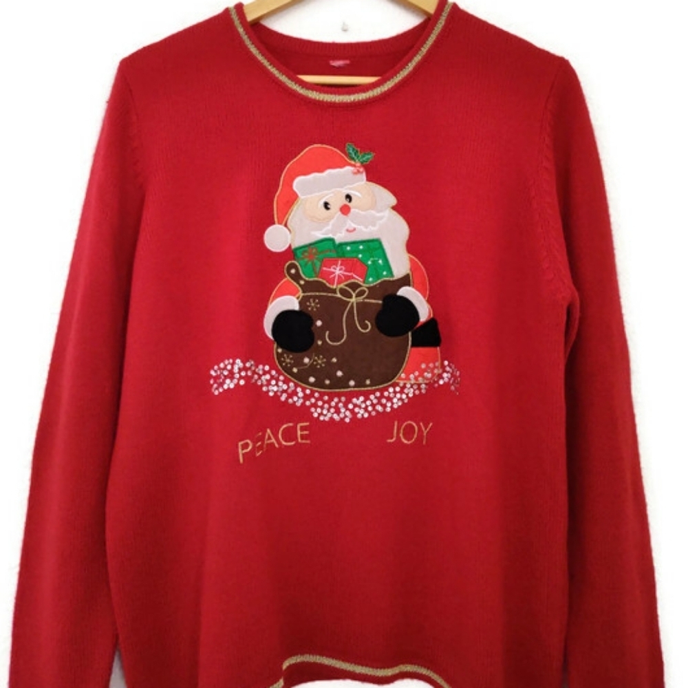 Vintage Ugly Sweater Santa Holding Gifts Christmas Size Large